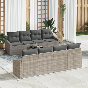 Set divano da giardino 7 pezzi con cuscini Grigio chiaro Rattan