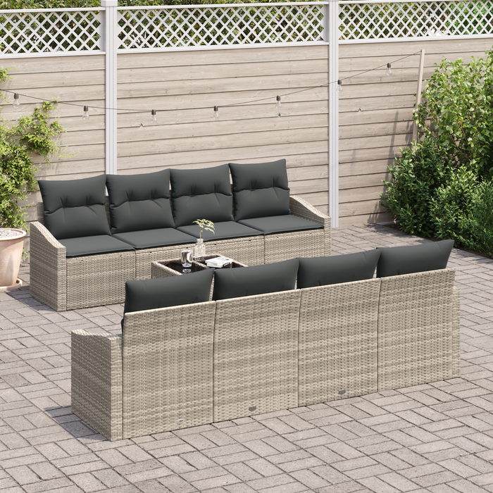Set divano da giardino 7 pezzi con cuscini Grigio chiaro Rattan