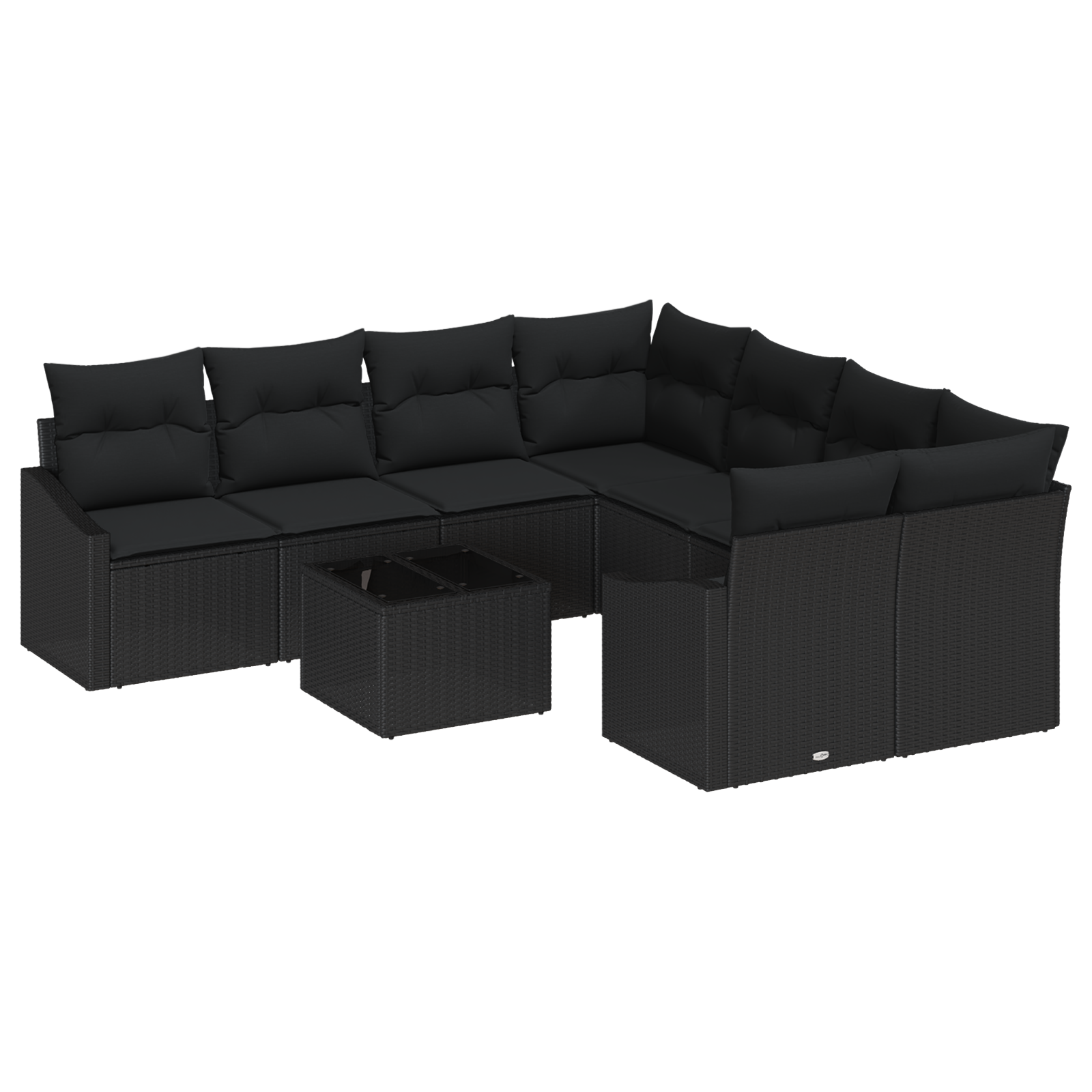 Set da Pranzo per Giardino 9 Pezzi con Cuscini in Polyrattan Nero