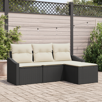 Set di divani da giardino a 4 pezzi con cuscini neri in polyrattan