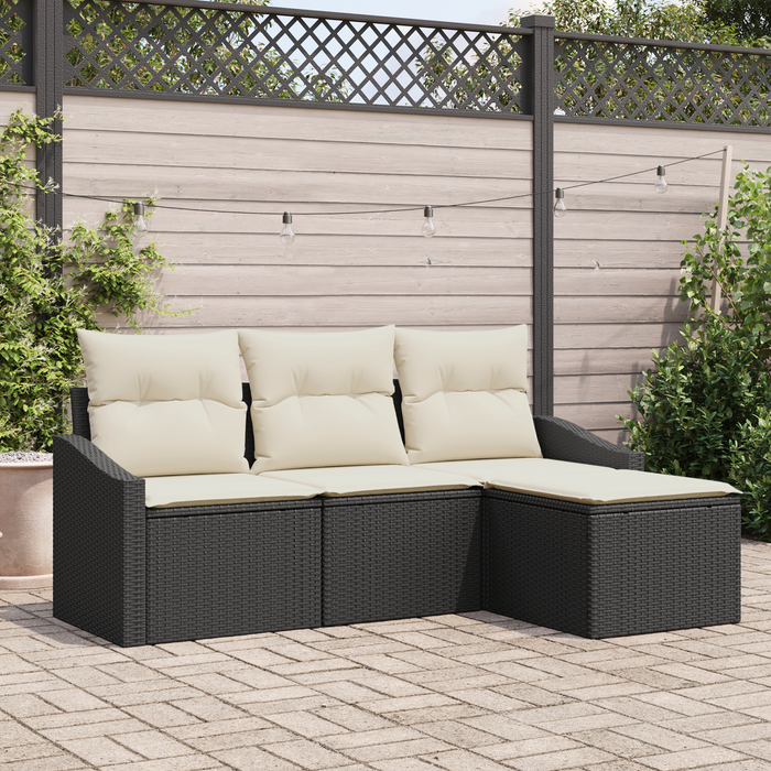 Set di divani da giardino a 4 pezzi con cuscini neri in polyrattan
