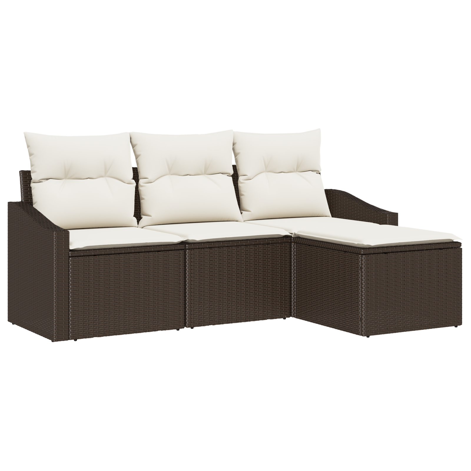 Set da giardino a 4 pezzi con cuscini in rattan poliestere marrone