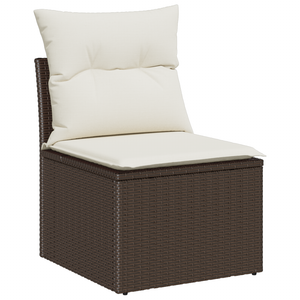 Set da giardino a 4 pezzi con cuscini in rattan poliestere marrone