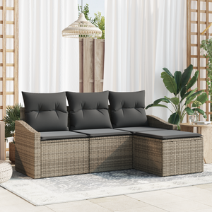 Set di Divani da Giardino in 4 Pezzi con Cuscini Grigio Polyrattan