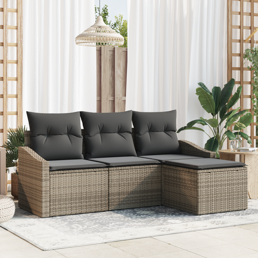 Set di Divani da Giardino in 4 Pezzi con Cuscini Grigio Polyrattan