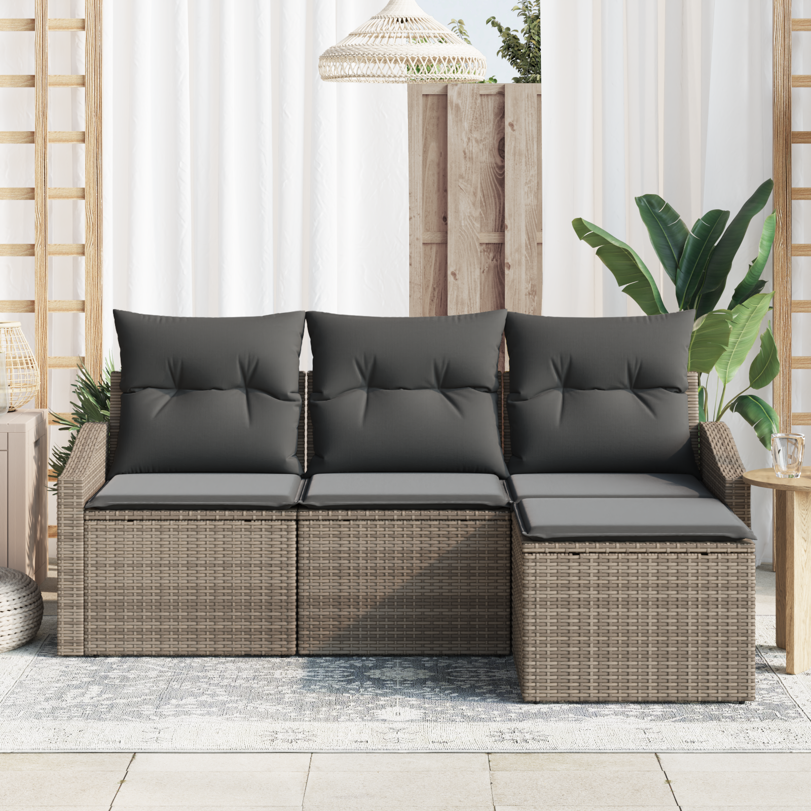 Set di Divani da Giardino in 4 Pezzi con Cuscini Grigio Polyrattan