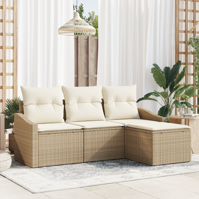 Set Divano Giardino 4 Pezzi con Cuscini Beige Rattan Sintetico