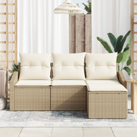 Set Divano Giardino 4 Pezzi con Cuscini Beige Rattan Sintetico