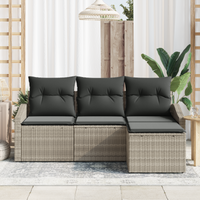 Set Divano da Giardino 4 Pezzi con Cuscini Grigio Chiaro Polyrattan