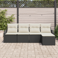 Set da Pranzo da Giardino 5 Pezzi con Cuscini in Polyrattan Nero