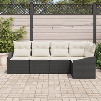 Set da pranzo da giardino in 5 pezzi con cuscini in rattan poliestere nero