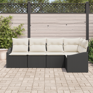 Set da pranzo da giardino in 5 pezzi con cuscini in rattan poliestere nero
