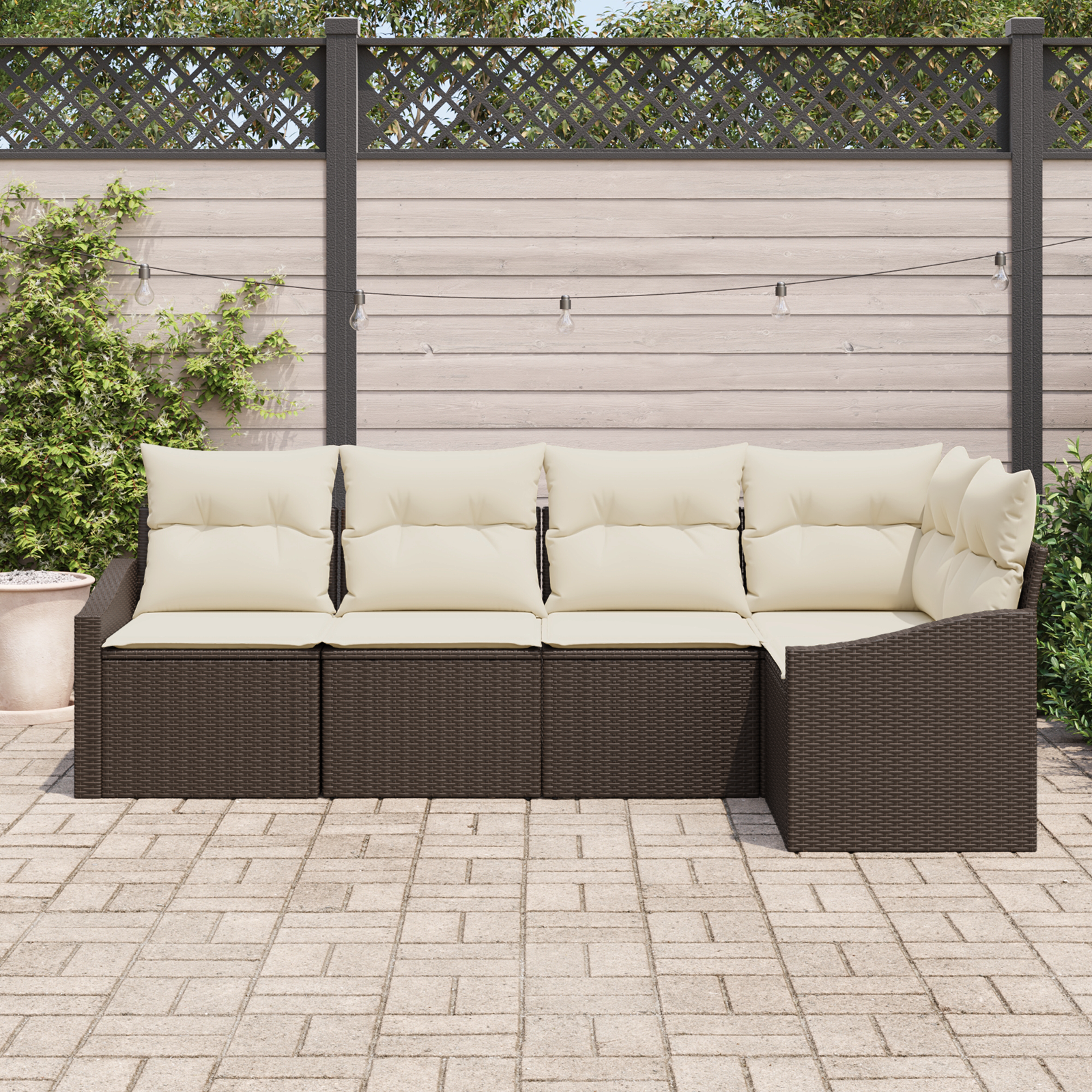Set da pranzo da giardino 5 pezzi con cuscini in rattan polietilene marrone
