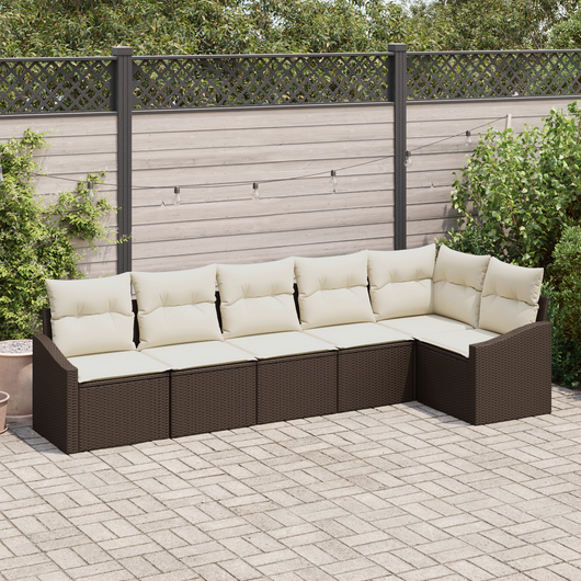 Set da Giardino di 6 Pezzi con Cuscini Polyrattan Marrone
