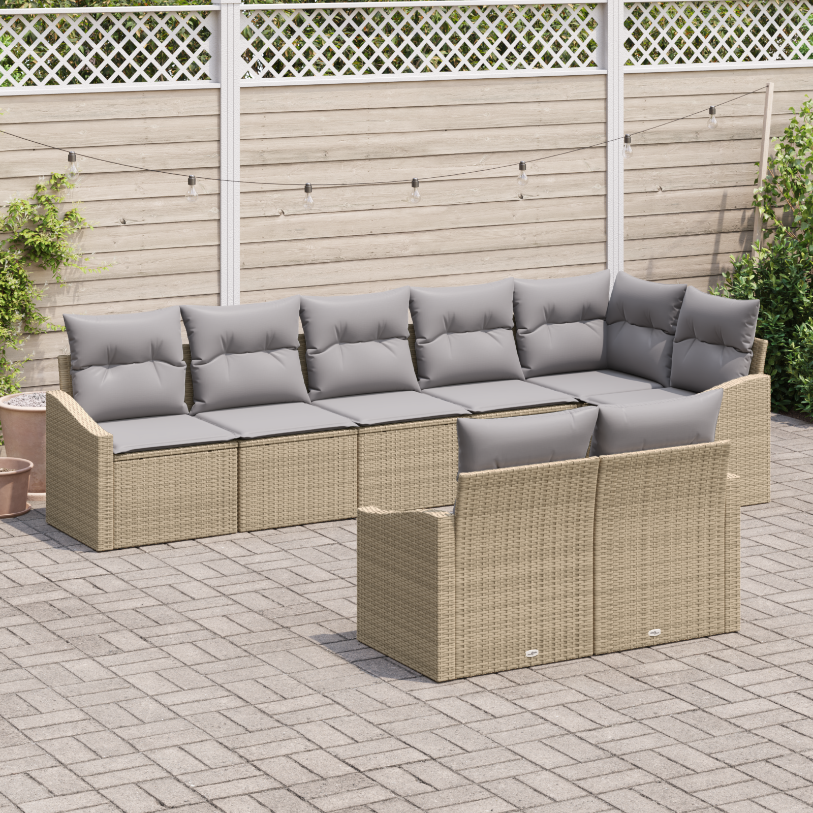 Set da Pranzo da Giardino 8 Pezzi con Cuscini Beige Polyrattan