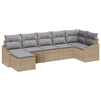 Set da pranzo da giardino 7 pezzi con cuscini in rattan polietilene beige