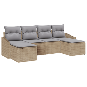 Set da Pranzo da Giardino 6 Pezzi con Cuscini Beige Polyrattan