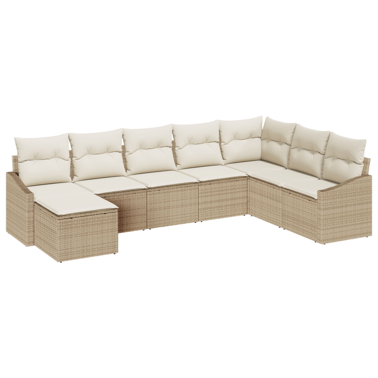 Set da Pranzo da Giardino 8 Pezzi con Cuscini Beige Polyrattan