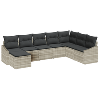 Set da Giardino da 8 Pezzi con Cuscini Grigio Chiaro in Polyrattan