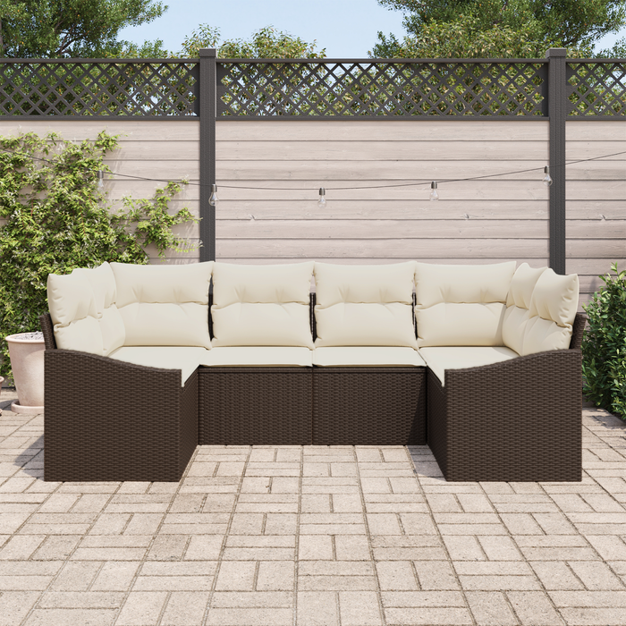 Set Divano da Giardino 6 Pezzi con Cuscini Marrone Polyrattan