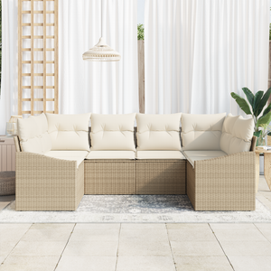 Set Divano da Giardino 6 Pezzi con Cuscini Beige Poly Rattan
