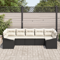 Set da Giardino 7 Pezzi con Cuscini in Rattan Sintetico Nero