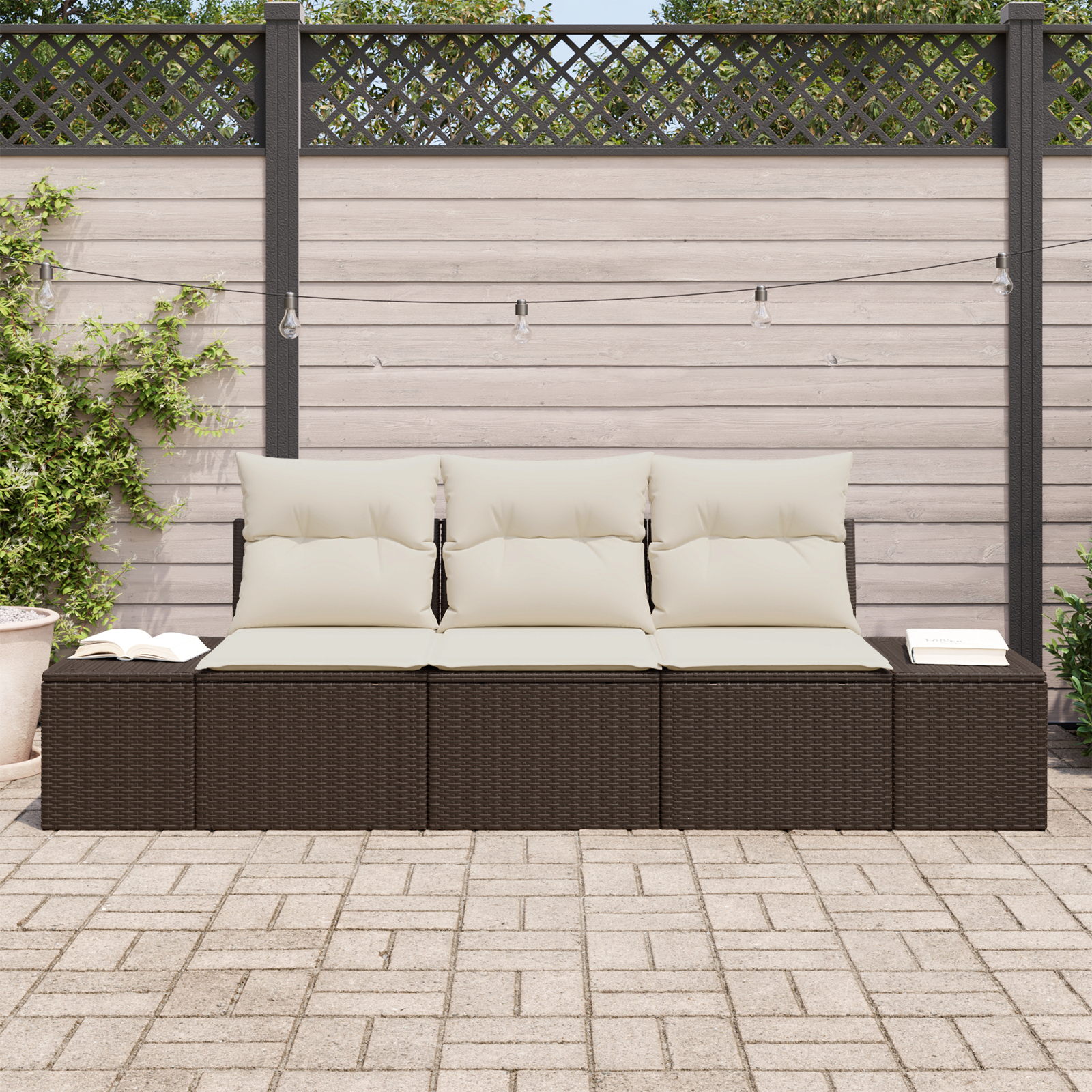 Set Divano da Giardino a 3 Pezzi con Cuscini Marrone Polyrattan