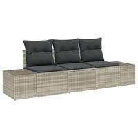 Set divani giardino a 3 pezzi con cuscini grigio chiaro polyrattan