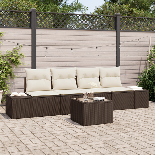 Set di Sofà da Giardino 5 Pezzi con Cuscini Marrone Polyrattan