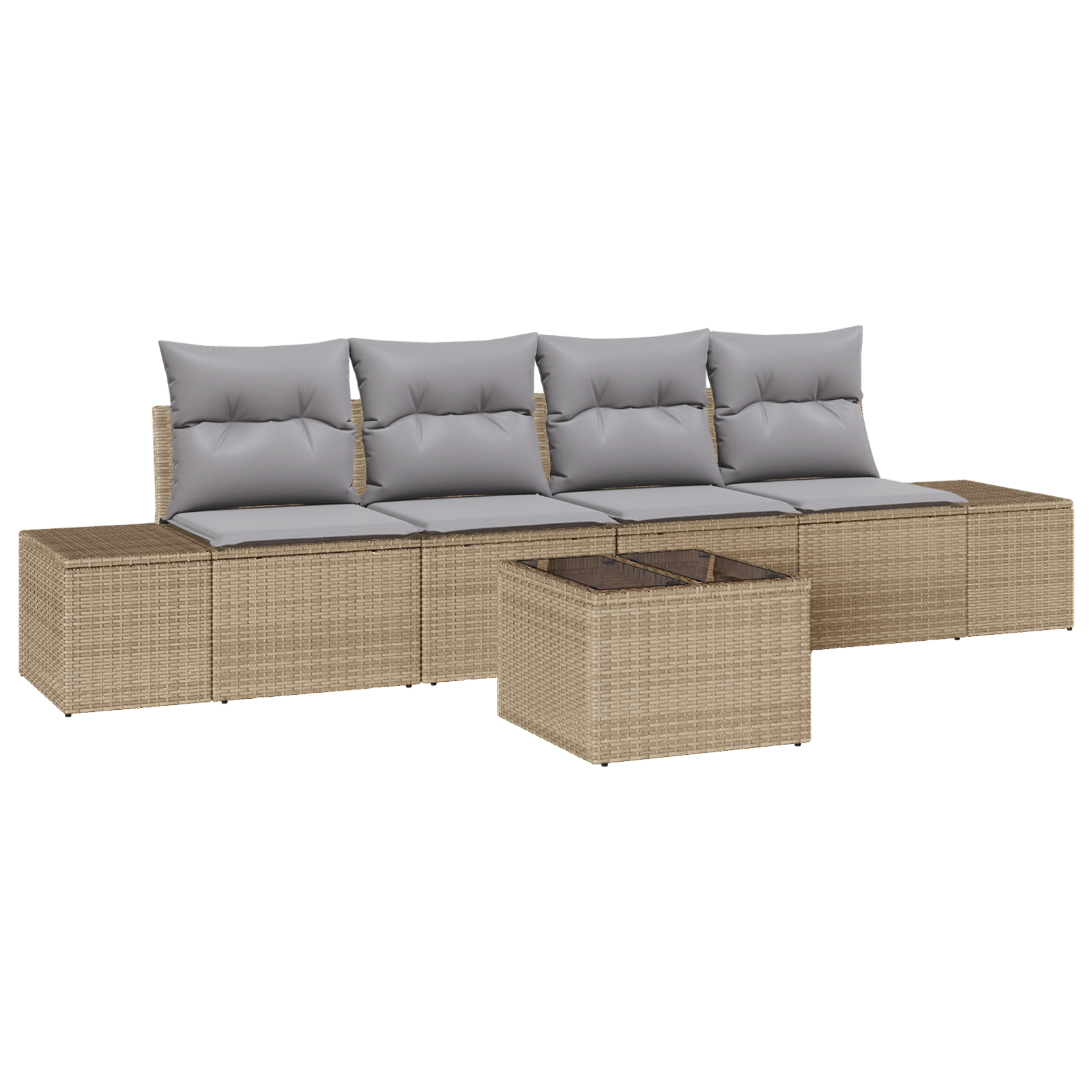 Set Divano da Giardino 5 Pezzi con Cuscini Beige Polyrattan