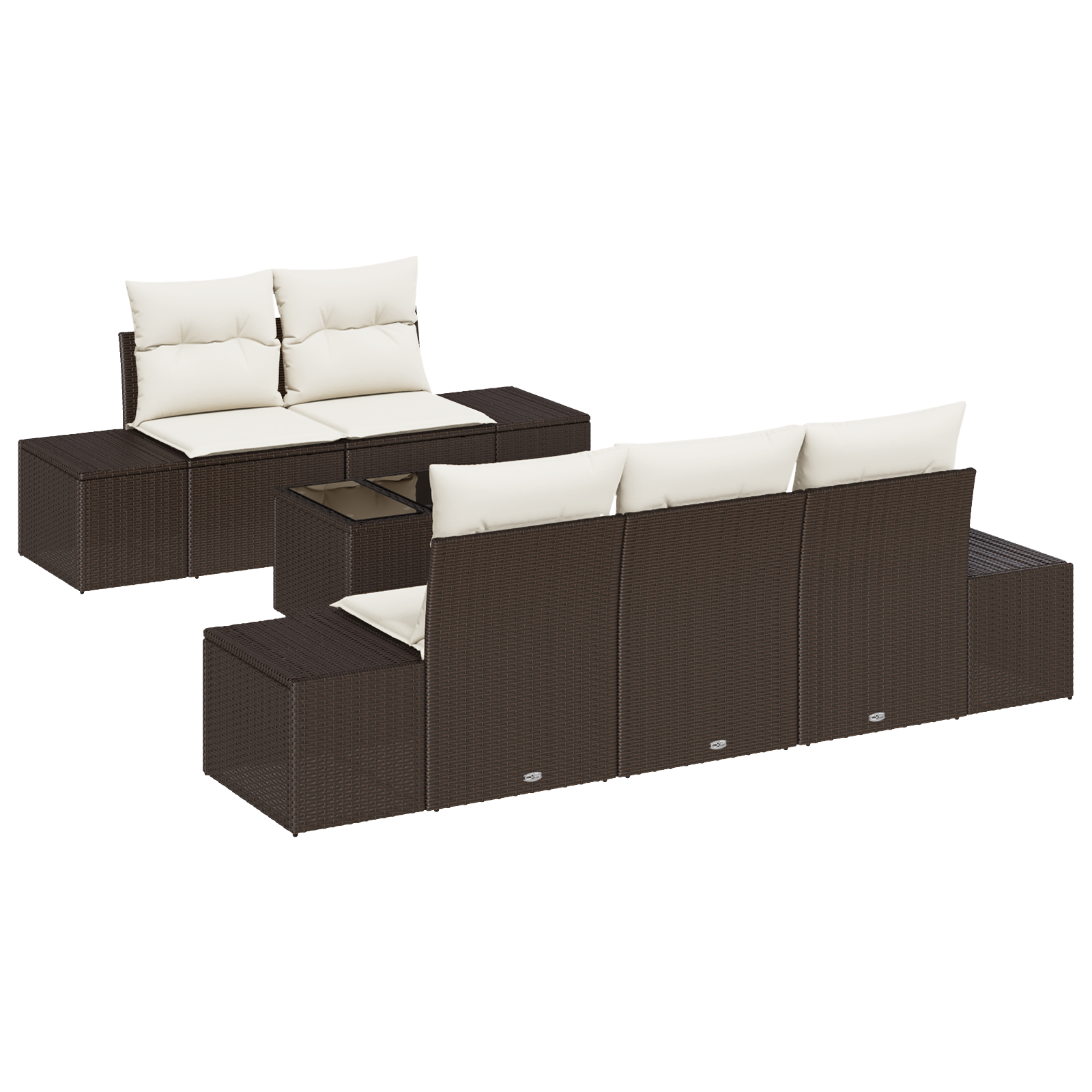 Set divano giardino 6 pezzi con cuscini marrone rattan poly