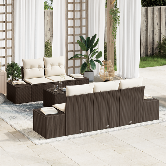 Set divano giardino 6 pezzi con cuscini marrone rattan poly