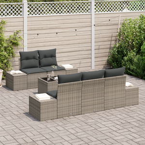 Set di divani da giardino da 6 pezzi con cuscini in rattan grigio