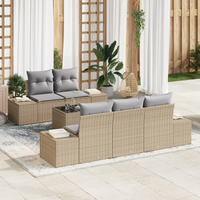 Set Divano da Giardino 6 Pezzi con Cuscini Beige in Polyrattan