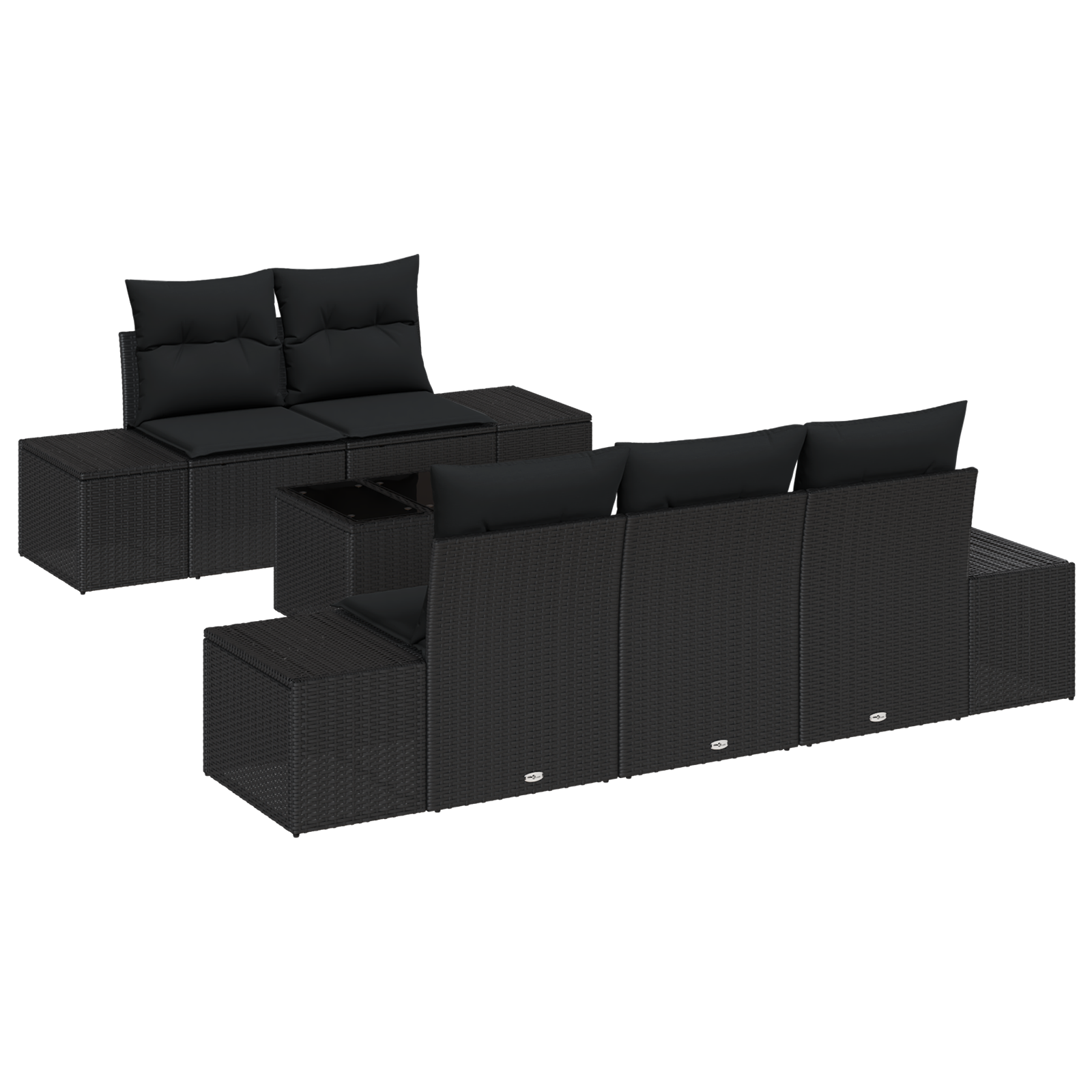 Set divani giardino vitaXL 6 pezzi con cuscini Nero Polyrattan