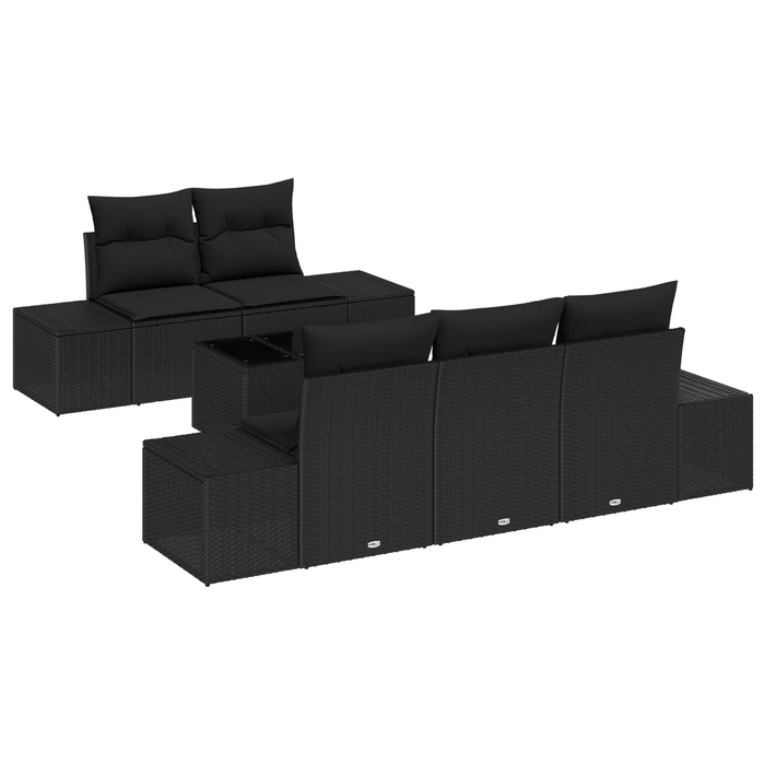 Set divani giardino vitaXL 6 pezzi con cuscini Nero Polyrattan