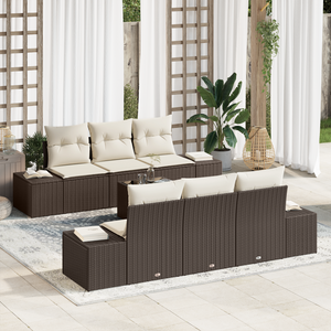 Set divano da giardino da 7 pezzi con cuscini in polyrattan marrone