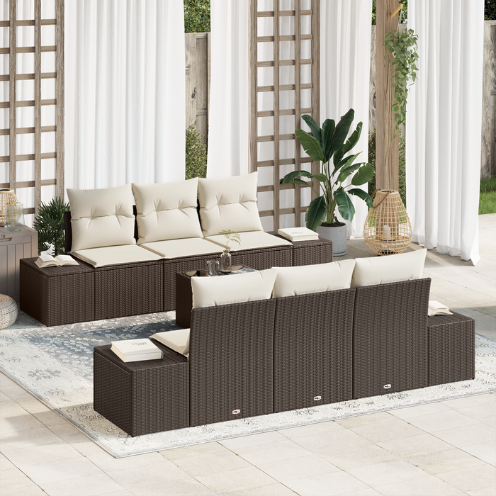 Set divano da giardino da 7 pezzi con cuscini in polyrattan marrone