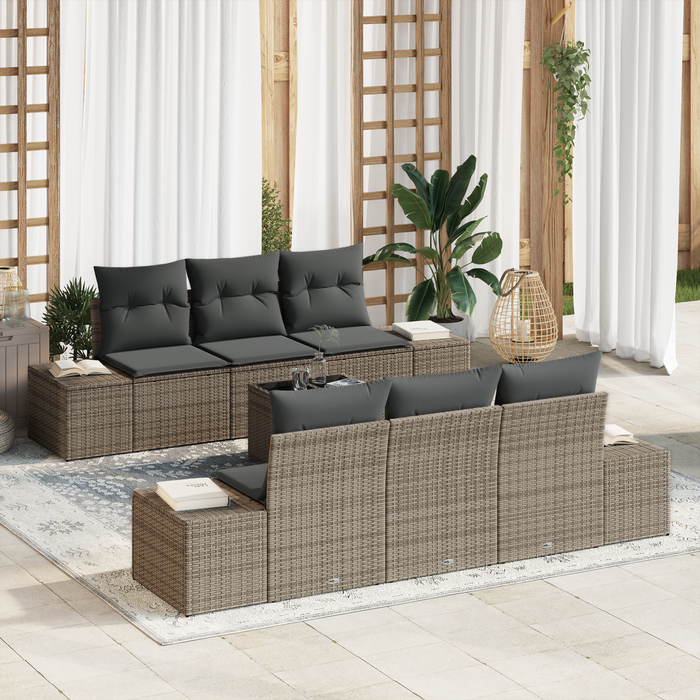 Set di divani da giardino a 7 pezzi con cuscini Grigio in Rattan