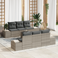 Set di divani da giardino 7 pezzi con cuscini Grigio chiaro in Polyrattan