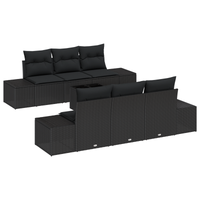 Set di divano da giardino 7 pezzi con cuscini in polyrattan nero