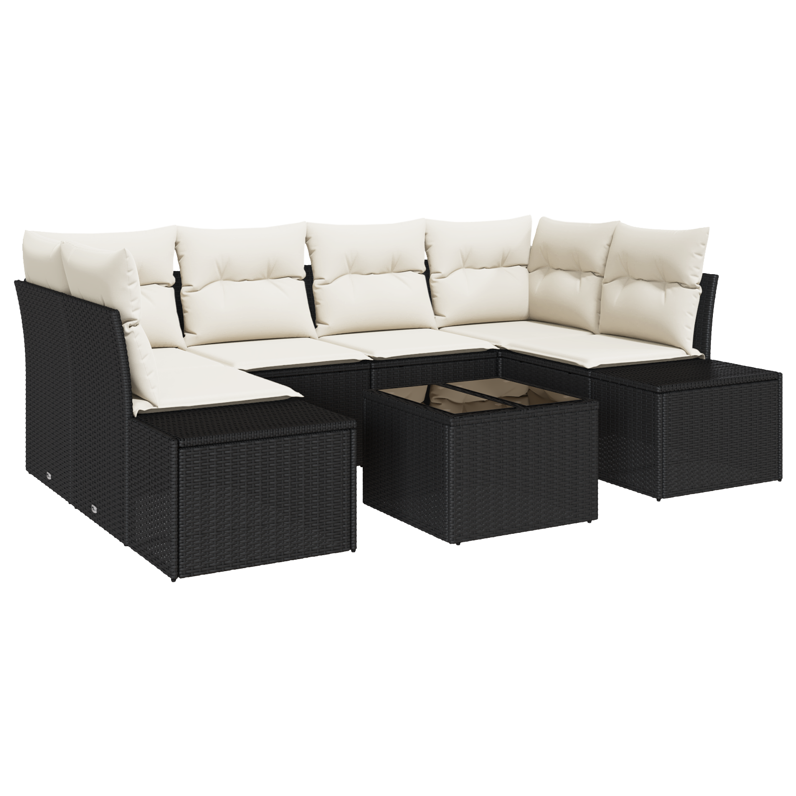 Set divani da giardino 7 pezzi con cuscini Rattan Nero