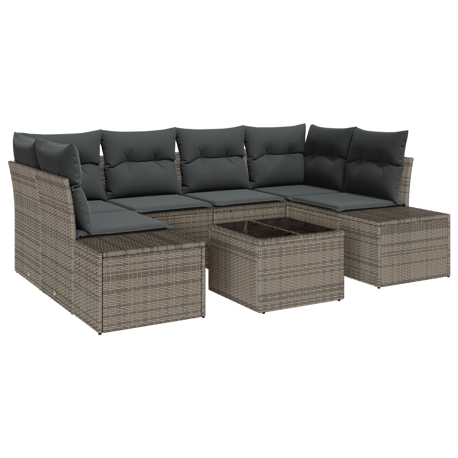 Set di Divani da Giardino da 7 Pezzi con Cuscini Grigio in Polyrattan