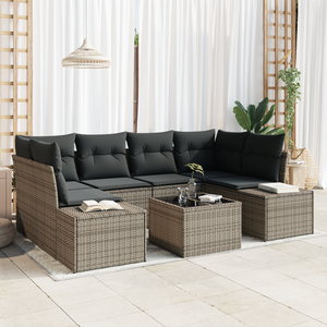 Set di Divani da Giardino da 7 Pezzi con Cuscini Grigio in Polyrattan