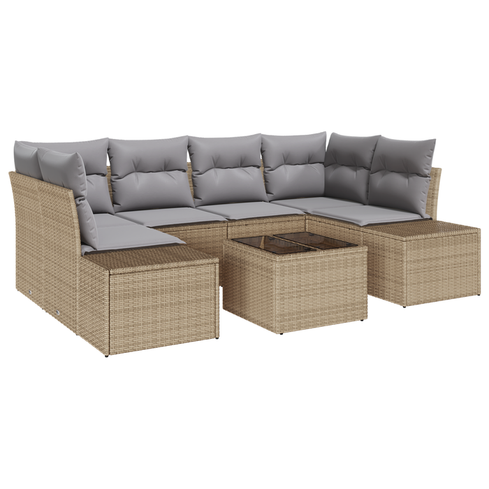 Set divano 7 pezzi giardino con cuscini beige polyrattan