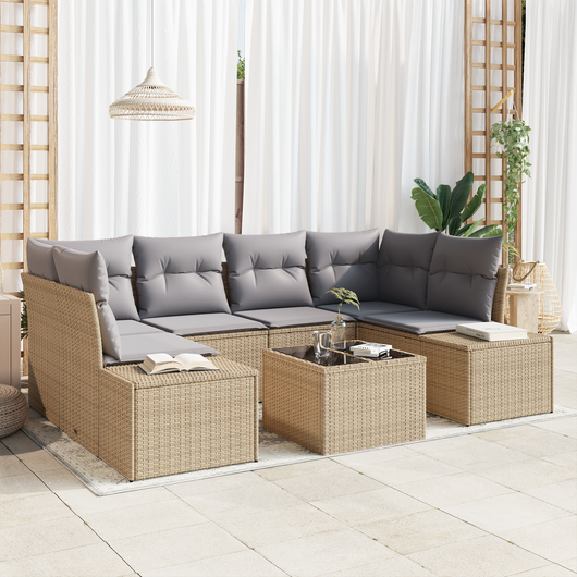 Set divano 7 pezzi giardino con cuscini beige polyrattan