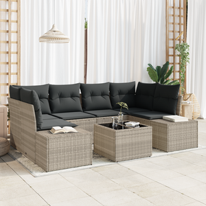 Set Divano da Giardino 7 Pezzi con Cuscini Grigio Chiaro Polyrattan