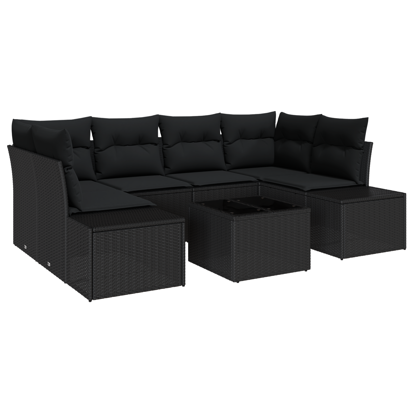 Set Divano da Giardino 7 Pezzi con Cuscini Nero Polyrattan