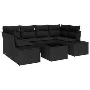 Set Divano da Giardino 7 Pezzi con Cuscini Nero Polyrattan
