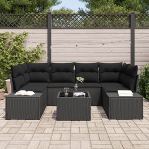 Set Divano da Giardino 7 Pezzi con Cuscini Nero Polyrattan
